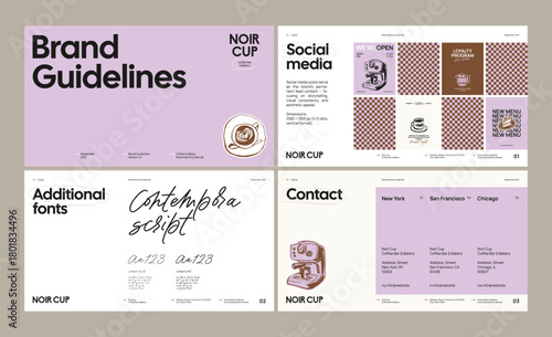 Brand identity guideline template for developing a cohesive visual identity for a coffee brand, pastry, bakery, restaurant, or cafe.