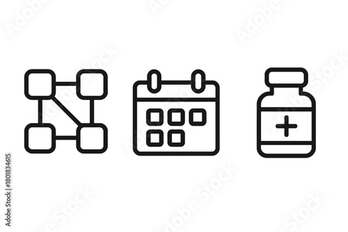Outline symbols representing network connectivity, appointment scheduling, and medical healthcare