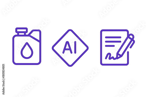 Modern line art concepts showing liquid fuel, artificial intelligence technology, and signing a legal contract agreement