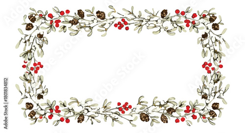 Decorative winter holiday frame border illustration for Christmas invitations and seasonal design. isolated on Transparent Background