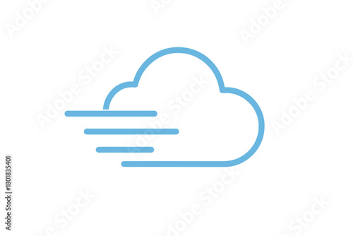 Stylized blue cloud shape with motion lines indicating fast movement or wind