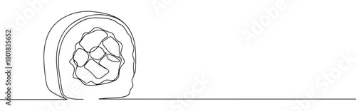 Continuous one line drawing of a single sushi roll. Concept of Japanese cuisine and asian food
