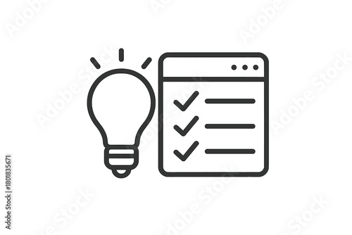 Glowing light bulb next to a document checklist symbolizing successful idea implementation and task completion