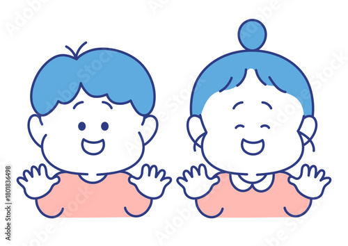 子ども　表情　イラスト　男女　手を挙げて嬉しいポーズ