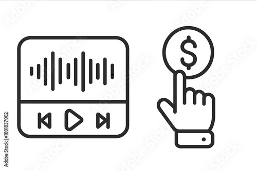 Digital audio streaming service paywall and content monetization icons