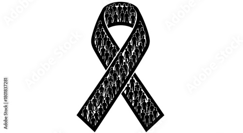A black ribbon, often symbolizing mourning, remembrance, or solidarity, against a plain white background.