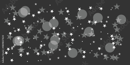 Abstract background with stars and bokeh circles in grayscale