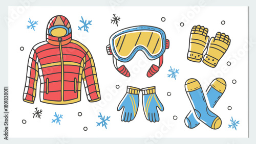 Dynamic winter advertisement featuring vibrant ski jackets and protective snow goggles designed for active winter sports enthusiasts and outdoor adventurers