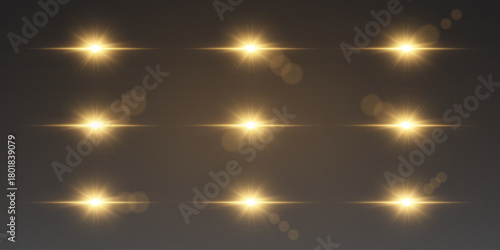 Collection of light reflections and flashes. Explosion of star and lens light.