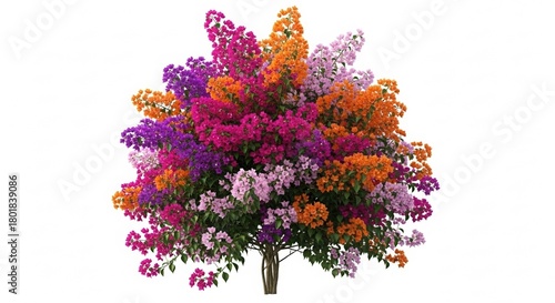 Vibrant Bougainvillea Bush: A Burst of Colorful Blossoms on White Background