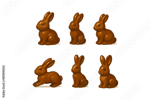 Easter chocolate icon set. Chocolate bunny vector set. Colorful chocolate bunnies with floral decorations and different colors. Easter bunny vector collection.