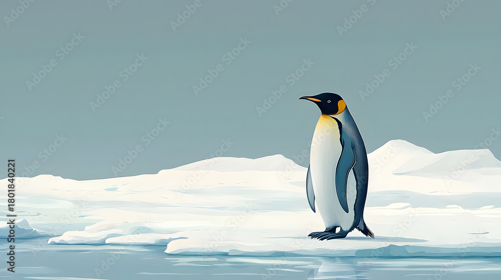 Obraz premium Majestic Penguin on Ice: A regal penguin surveys its icy domain, standing tall on a frozen expanse, embodying the spirit of arctic wilderness.