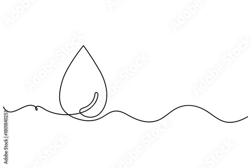 Minimal continuous line drawing of a single water droplet, clean eco rain icon for purity and freshness concept
