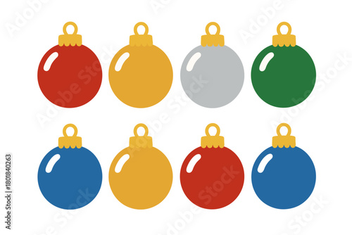 Christmas ornament icon set. Christmas ornament vector set. Collection of round holiday baubles in red, green, gold and blue. Design for card, banner, sticker, poster.