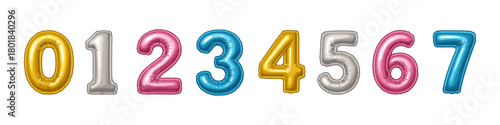 Balloon number icon set. Balloon number vector set. Inflatable shiny balloon number collection in metallic colors. Design for banner, greeting card, invitation, poster, sticker.