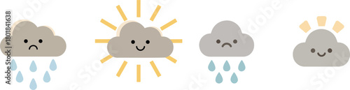 Cloud Raining Stress then Turning Sunny Two-Stage Cartoon Illustration