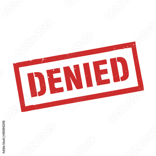 Grunge red denied stamp on white square background