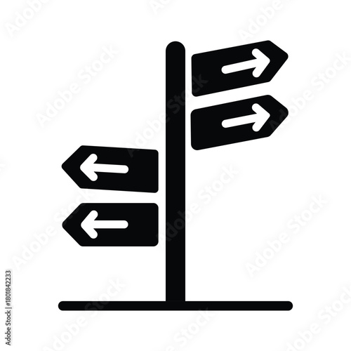 The direction signpost displays two arrows pointing right and two arrows pointing left on white background
