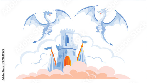 Futuristic robotic dragons soaring over a high tech fortress showcasing advanced technology and mythical creatures in a vibrant digital landscape with dramatic lighting and bold colors