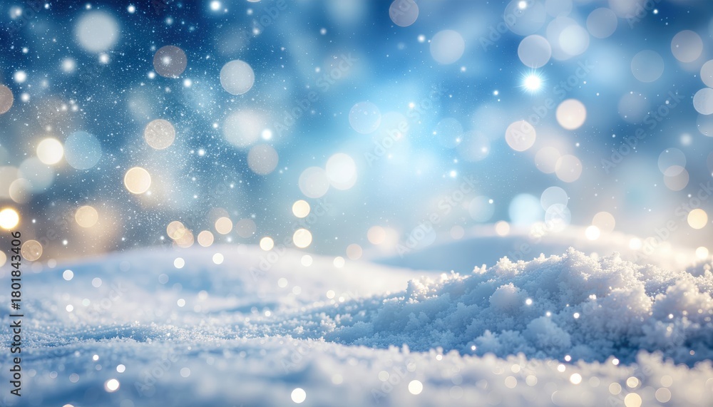 Naklejka premium Snowy winter wonderland outdoor landscape scenic photography serene environment close-up view capturing the beauty of nature's cold season with sparkling snowflakes and bokeh lights