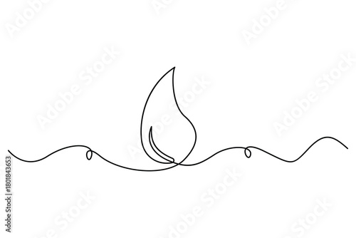 Minimal continuous line drawing of a single water droplet, clean eco rain icon for purity and freshness concept
