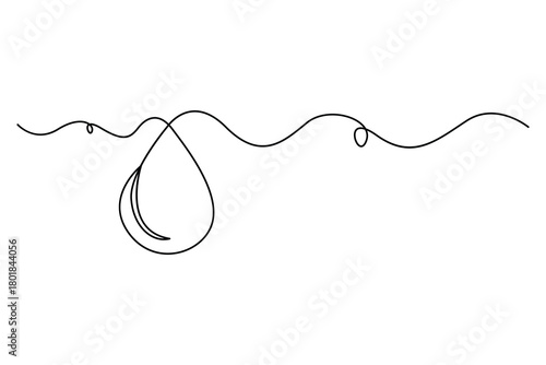 Minimal continuous line drawing of a single water droplet, clean eco rain icon for purity and freshness concept
