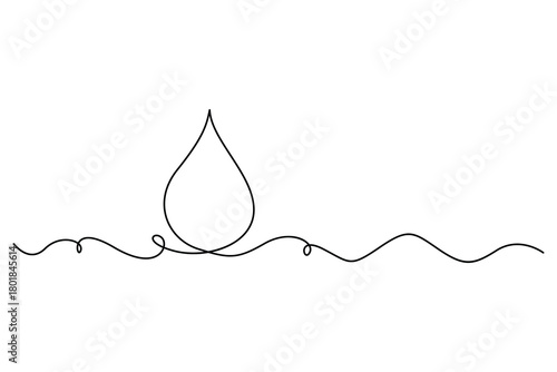 Minimal continuous line drawing of a single water droplet, clean eco rain icon for purity and freshness concept
