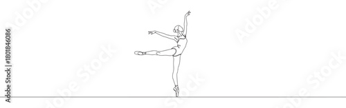 Continuous one line drawing of a graceful ballerina in an elegant pose. Concept of dance and performance