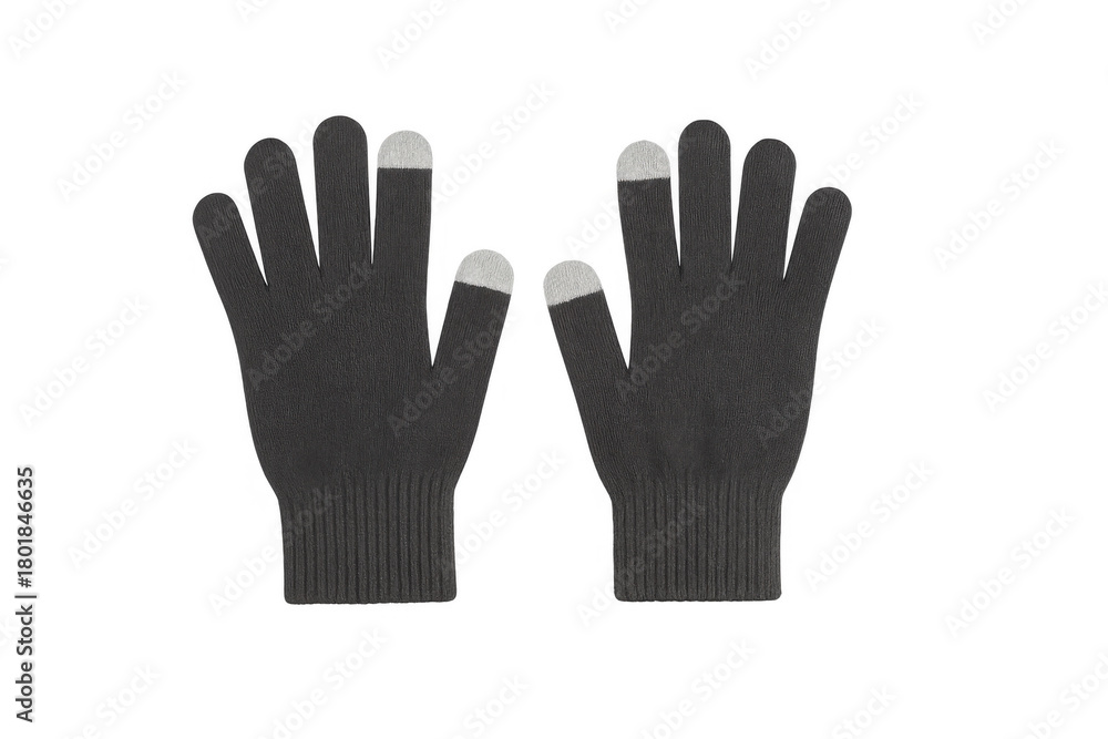 Obraz premium Black touchscreen gloves providing warmth and connectivity during winter, enabling device use in cold weather, transparent background