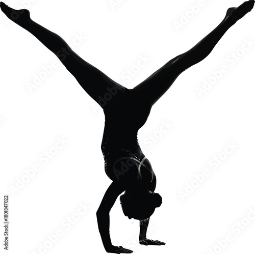 Silhouette of woman doing handstand yoga pose fitness and wellness art eps