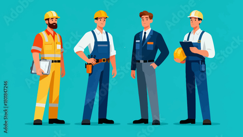 A collection of professional figures such as engineers, maintenance technicians and repairmen, with cartoon hand-drawn vector illustrations