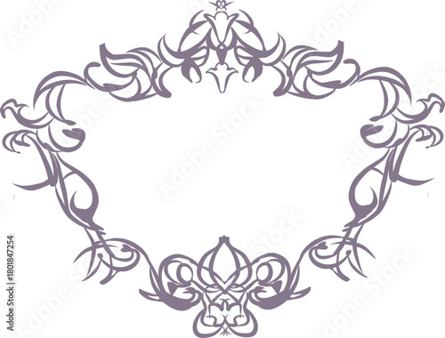 Elegant gray ornamental frame with flowing vintage swirls, perfect for logos, invitations design set.