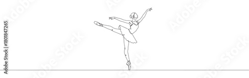 Continuous one line drawing of a graceful ballerina in an elegant pose. Concept of dance and performance