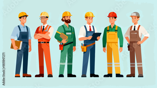 A collection of professional figures such as engineers, maintenance technicians and repairmen, with cartoon hand-drawn vector illustrations