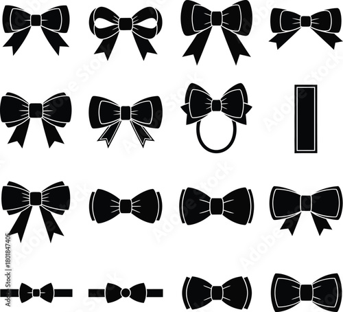 Collection of black and white bow tie vector design element set art eps silhouette