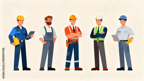 A collection of professional figures such as engineers, maintenance technicians and repairmen, with cartoon hand-drawn vector illustrations