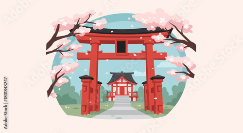 The Serene Beauty of a Japanese Temple with Cherry Blossoms, Perfect for Travel Blogs and Cultural Projects Needing an Authentic Touch