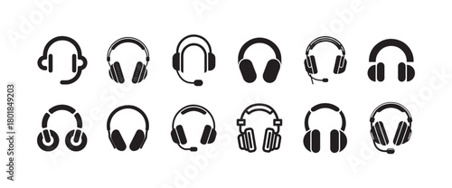 Modern Audio Device Icons ,Headphones, Headsets and Music Equipment Set, vector illustration eps 10.