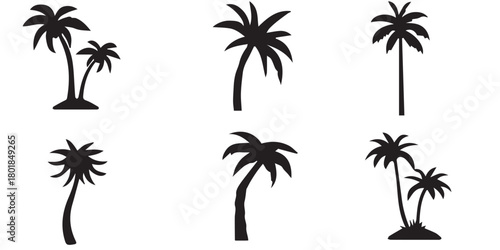 Set of 6 Black Palm Tree Silhouettes