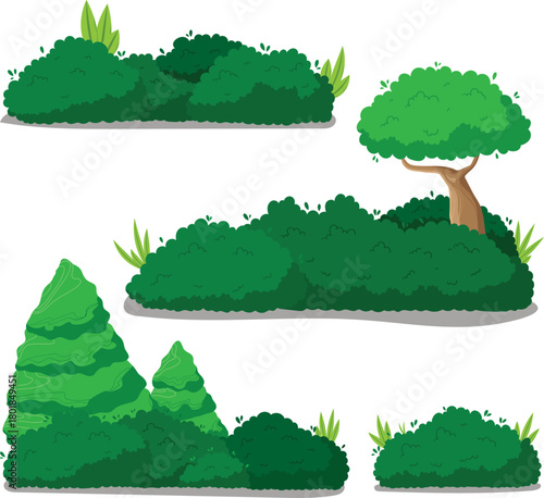 Stylized Green Bushes and Tree Elements for Landscape Design