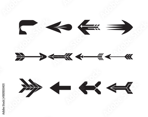 Minimal Black Arrow Icon Set ,Direction, Navigation & Pointer Symbols Vector Collection