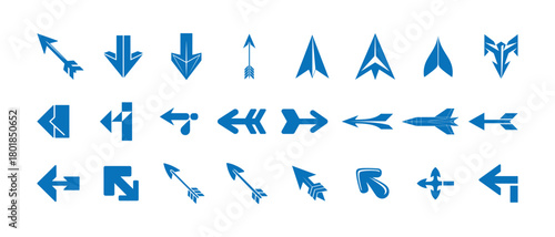 Modern Blue Arrow Icon Set, Directional Symbols Collection for UI/UX & Graphic Design