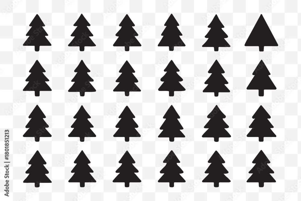 Obraz premium Pine trees collection. Conifer tree silhouettes on the white background Collection. Bundle of trees.