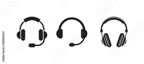 Headphone & Headset Icon Collection, Modern Audio, Music and Multimedia Vector Symbols
