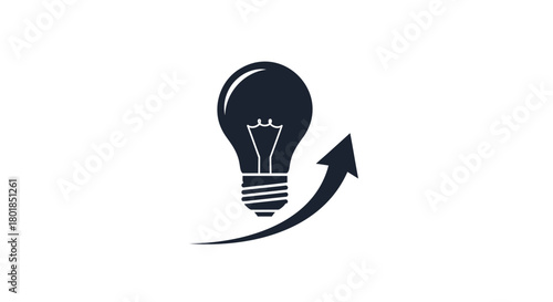 Illuminated light bulb with upward trending arrow symbolizing innovation growth and bright new ideas