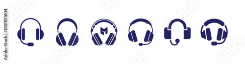Headphone Vector Set, Modern Multimedia, Music App & UI Navigation Symbols in Clean Minimal Style