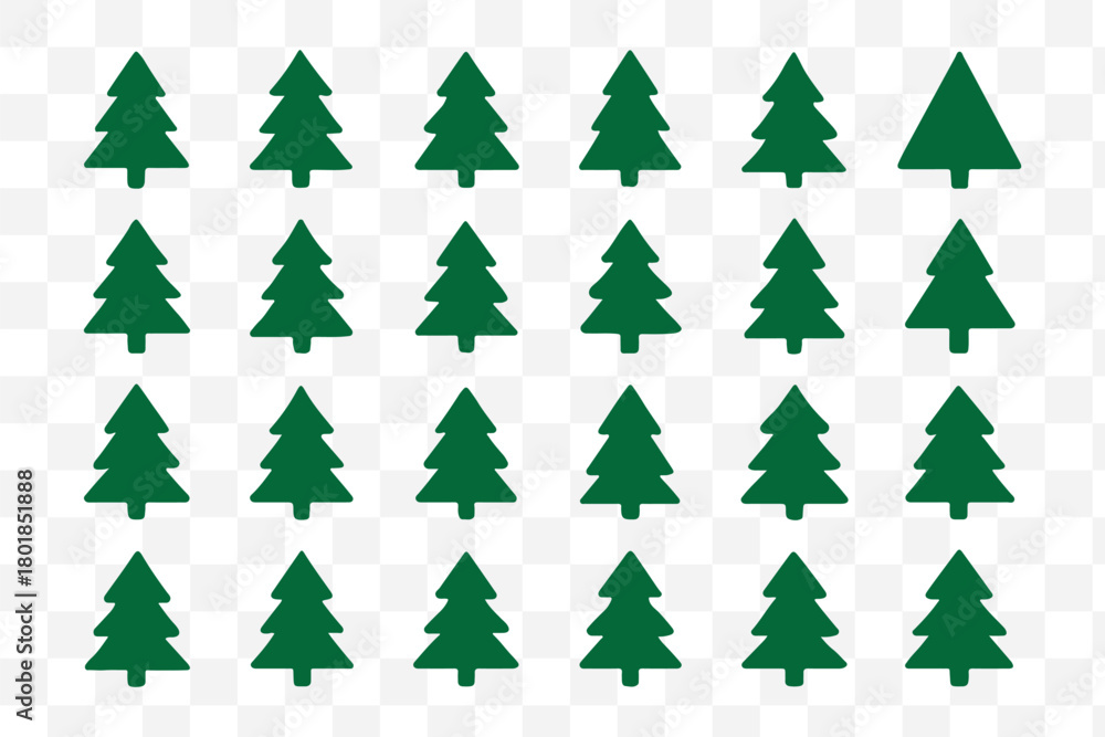 Obraz premium Pine trees collection. Conifer tree silhouettes on the white background Collection. Bundle of trees.