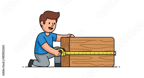 Skilled craftsman carefully measuring wooden beam with tape measure for precise construction project success