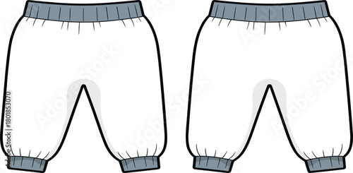 Vector Technical Drawing of Baby Jogger Pants, Newborn Trousers, Ribbed Waistband, and Infant Apparel Flat Sketch