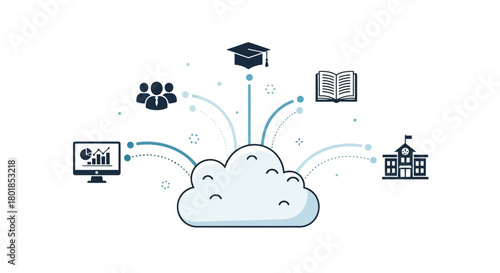 Cloud computing concept connecting education learning data analysis and teamwork for modern knowledge sharing